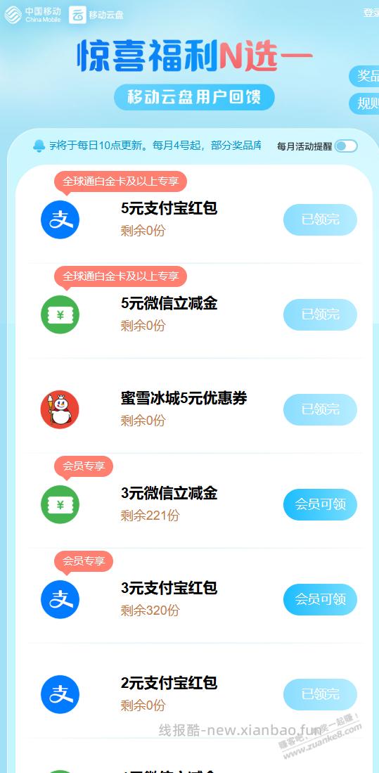移动云盘会员3元微信立减金，16号没抢到的去领吧 - 线报酷