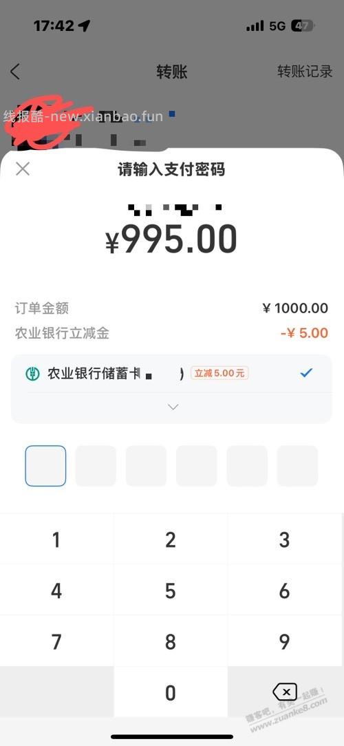 支付宝转账1000-5 - 线报酷