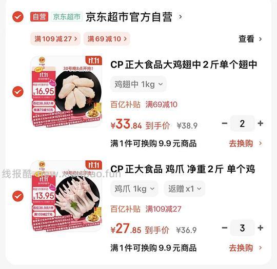 正大鸡爪11.5一斤，翅中15.4一斤 - 线报酷