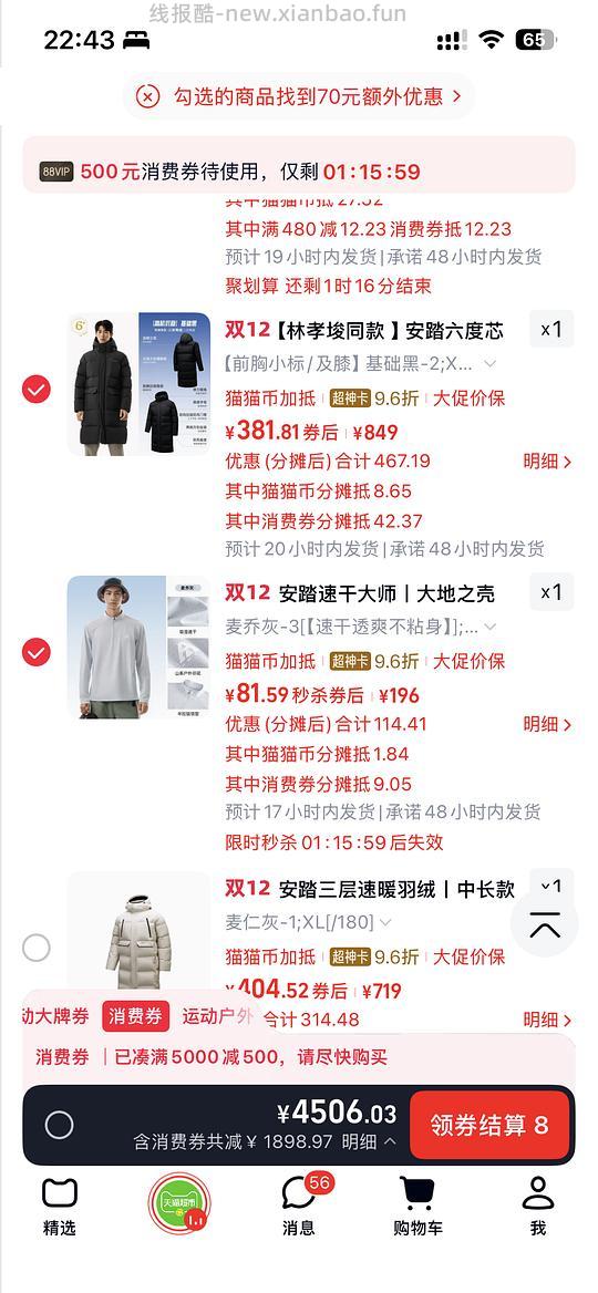 双十二最后一弹，安踏斯凯奇300左右的长款羽绒服 - 线报酷