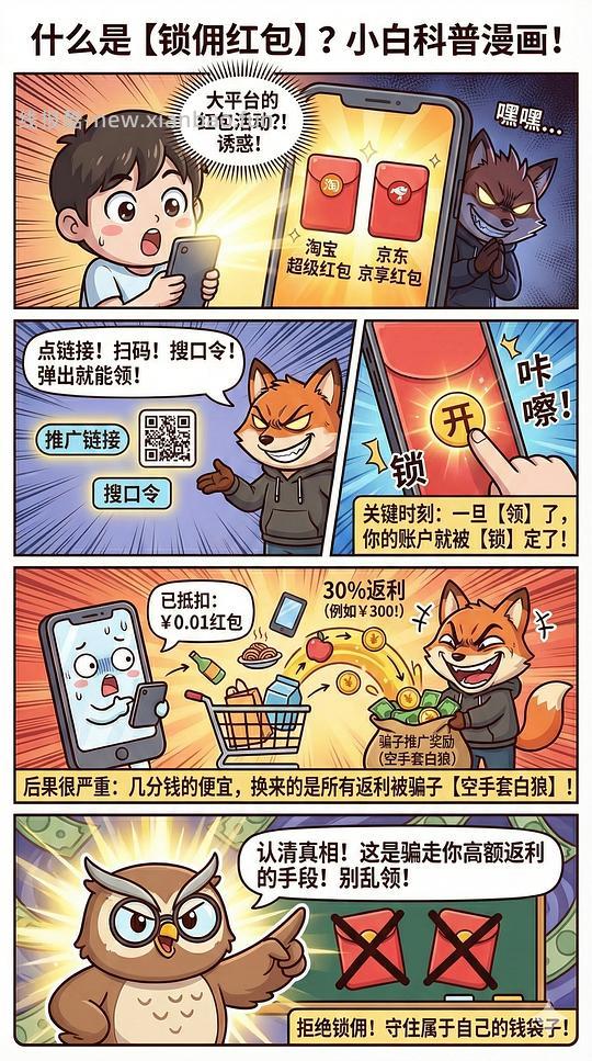讨论/【科普】锁佣、锁佣红包、锁佣诈骗科普漫画！ - 线报酷