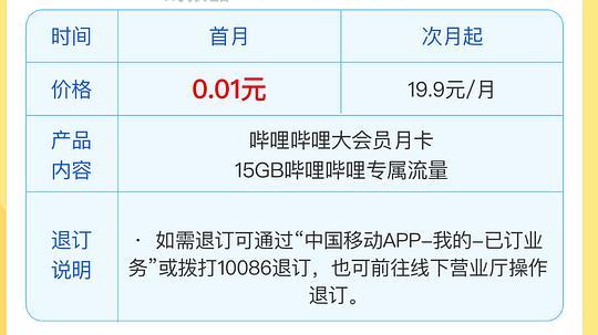 一分钱领bilibili大会员月卡+15G定向流量，限移动卡领取 - 线报酷