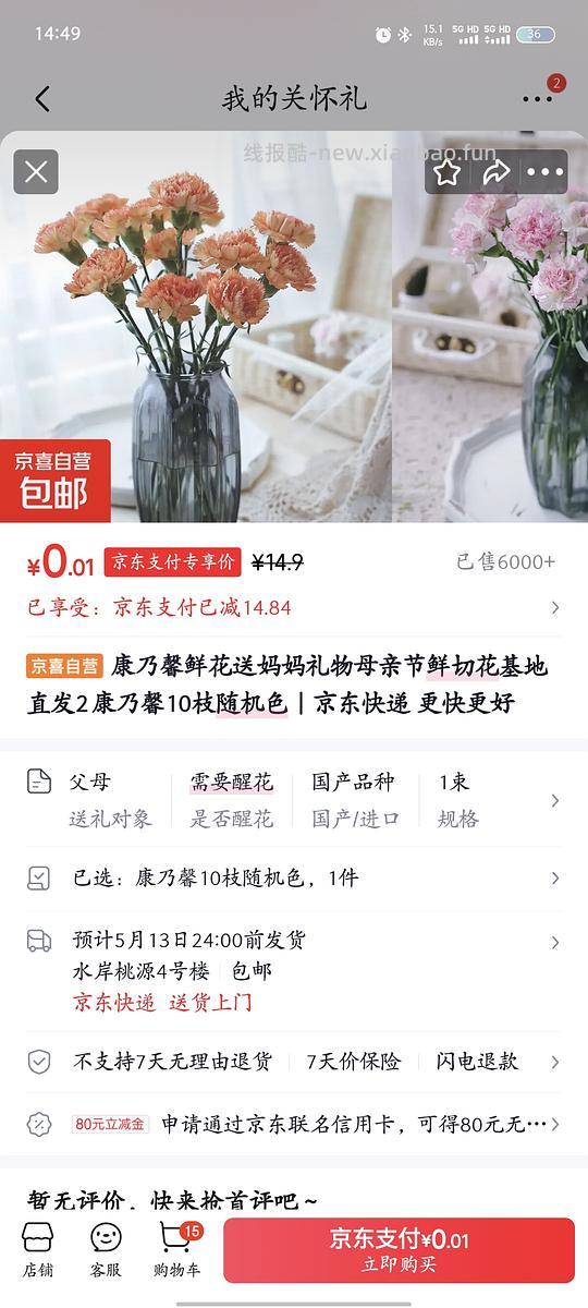 京东10支康乃馨0.01 - 线报酷
