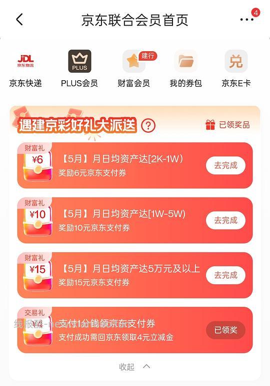 京东联合会员4元支付券 - 线报酷