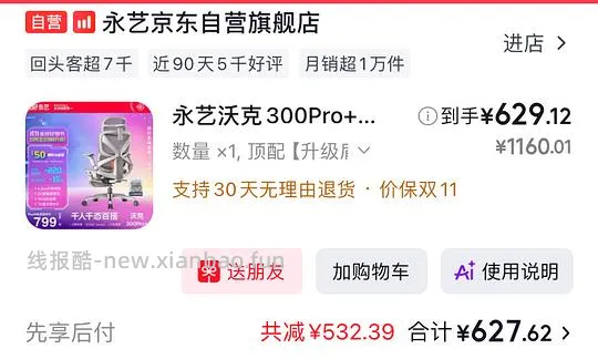 人体工学椅永艺300pro 到手545左右 - 线报酷