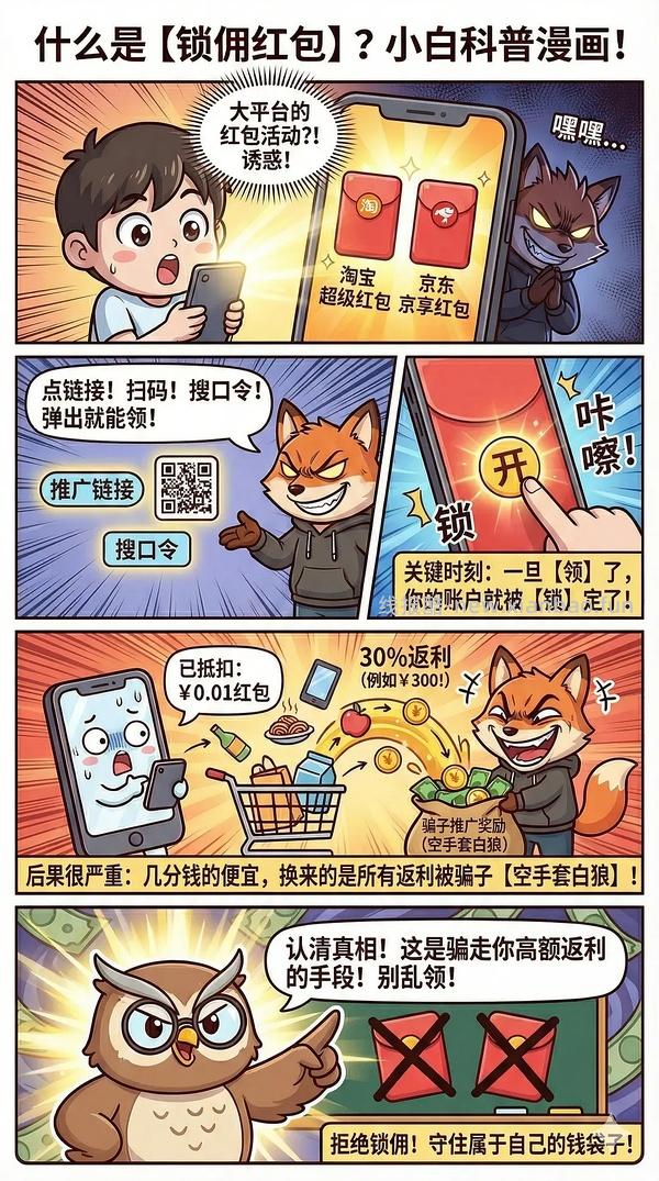 讨论/【科普】锁佣、锁佣红包、锁佣诈骗科普漫画！ - 线报酷