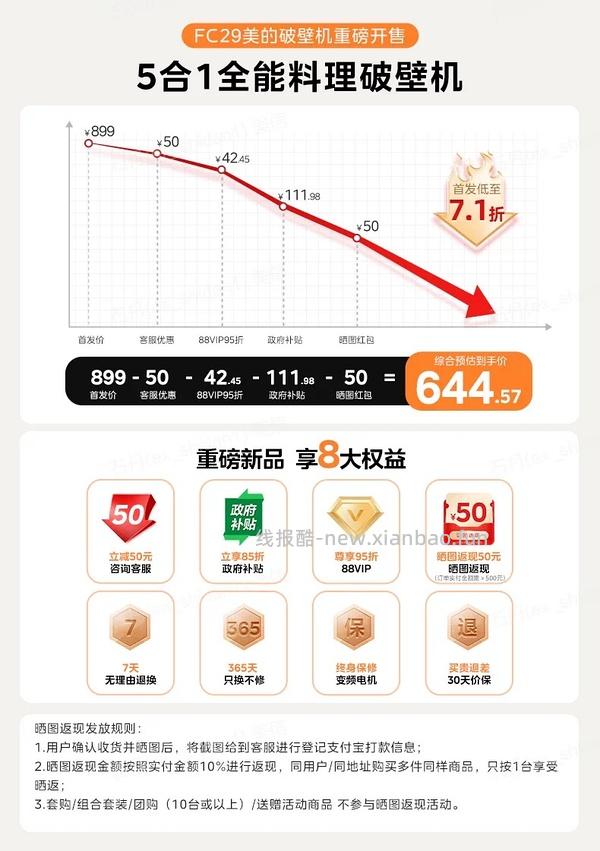 美的26年新款1.5L五合一不锈钢破壁机 369r - 线报酷