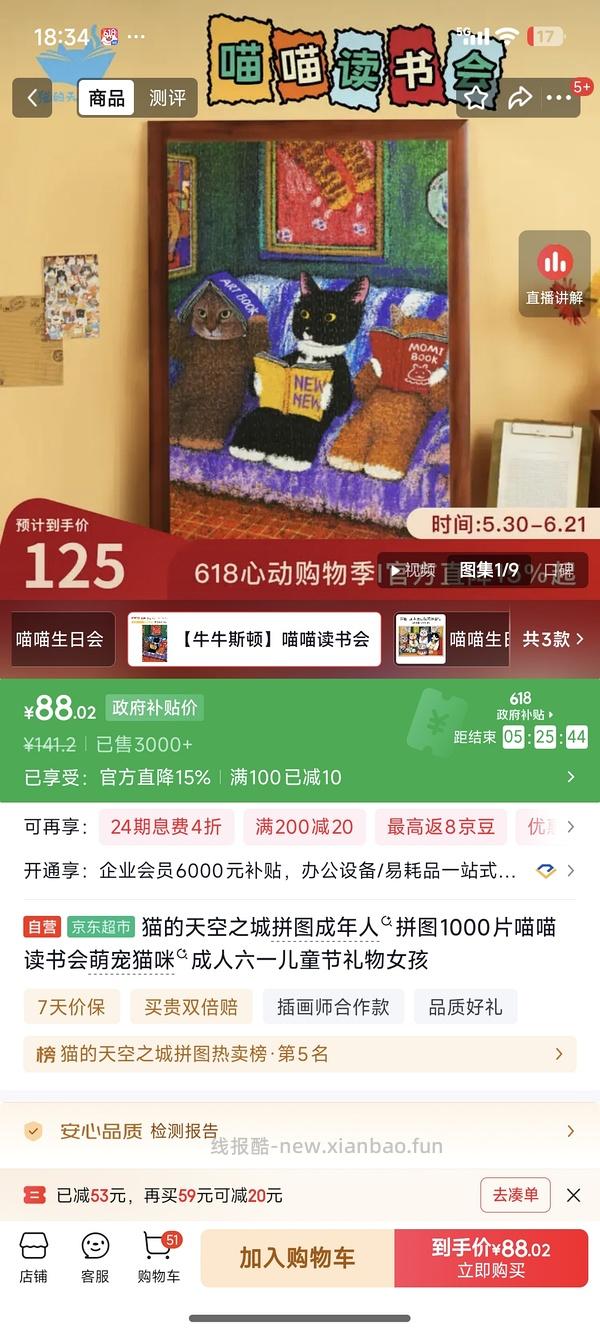 车🏃巨好价猫的天空之城拼图2k片40+ - 线报酷