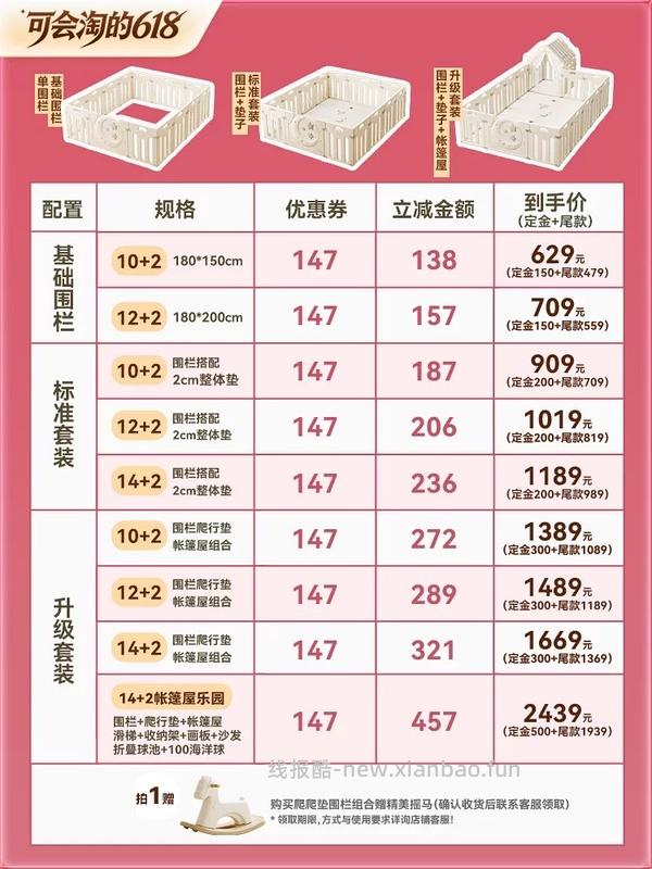 【母婴】车走，babygo星月围栏+爬爬垫1.8*1.5*2.5，前3分钟半价，到手390左右 - 线报酷