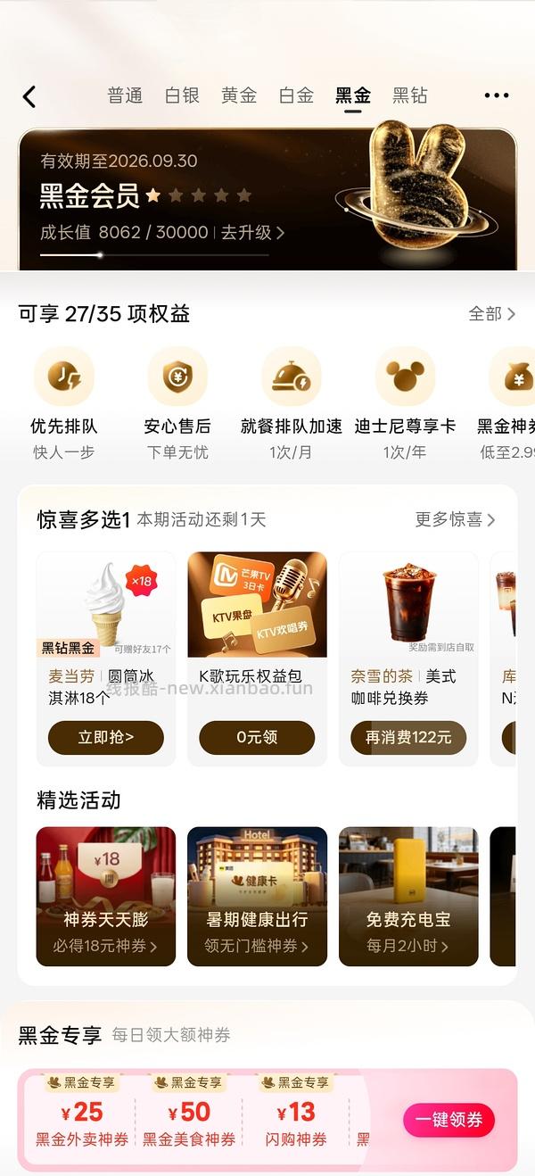 美团黑金或黑砖会员可领取18个免费麦当劳冰淇淋 - 线报酷