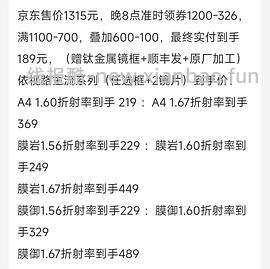 依视路防蓝光1.56入手182.2，1.60入手211.2 - 线报酷