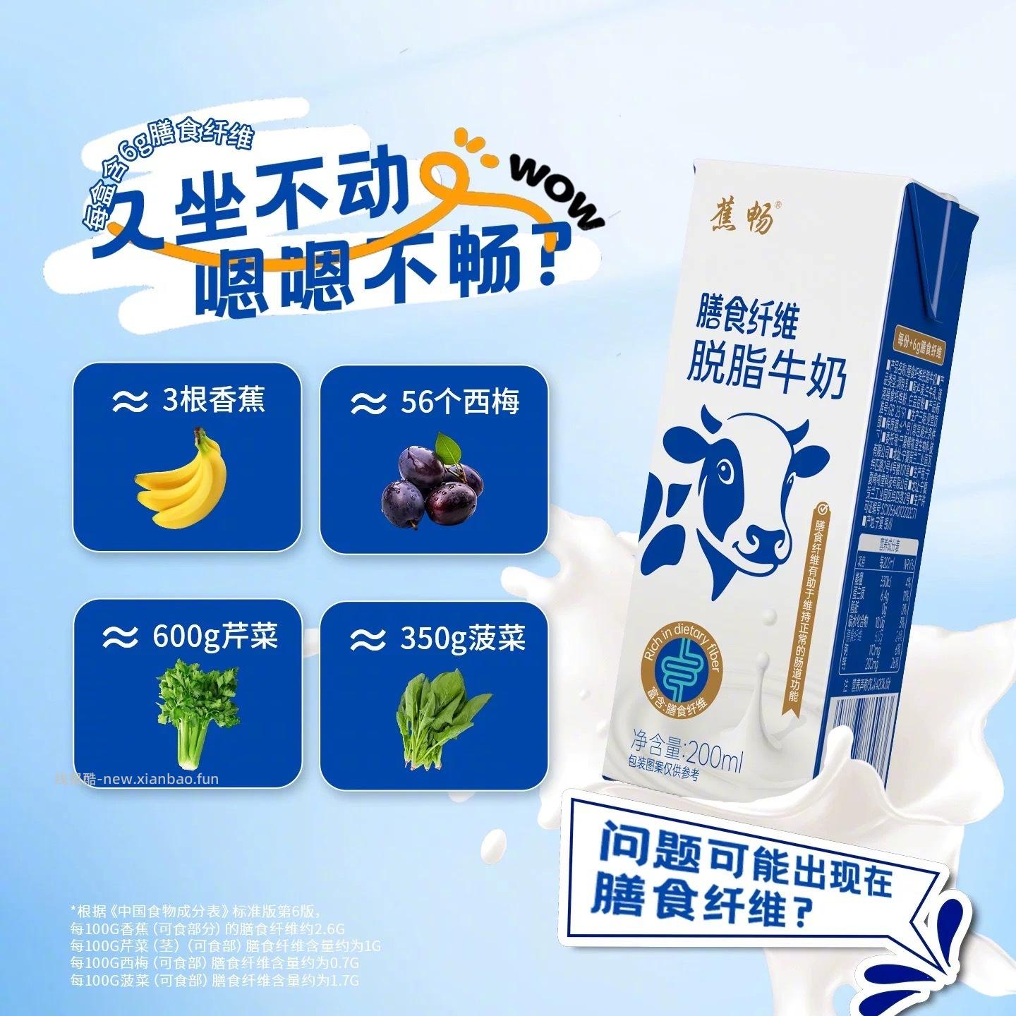 19元 精物堂 膳食纤维脱脂牛奶200ml*10盒 是0脂+膳食纤维的 - 线报酷