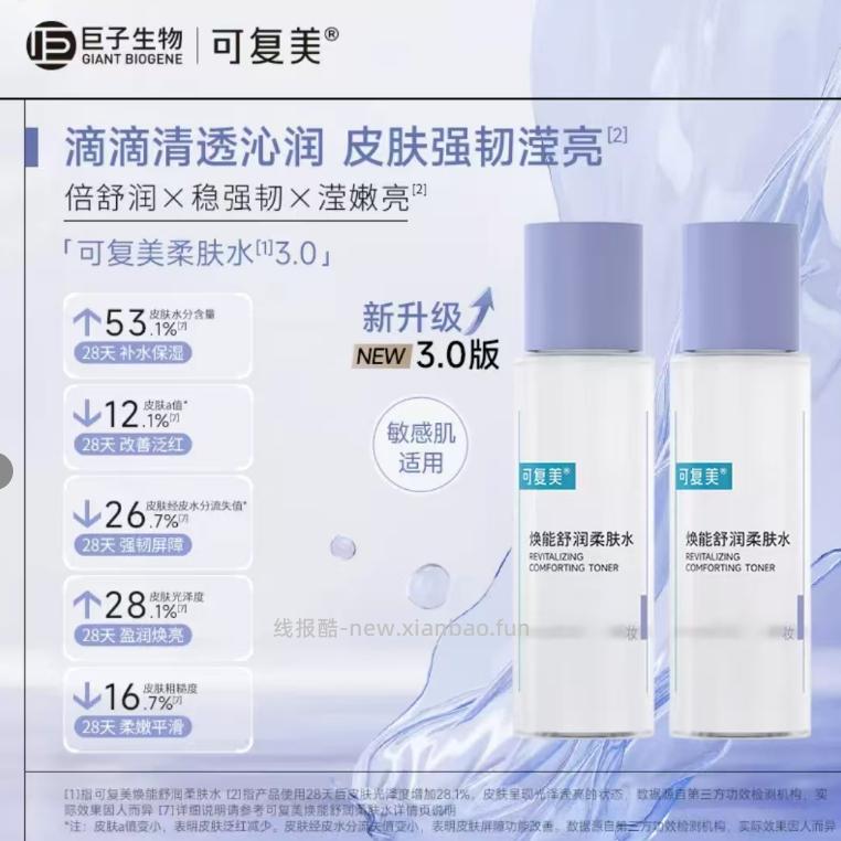 可复美3.0升级版柔肤水50ml*2瓶 21.18元 - 线报酷