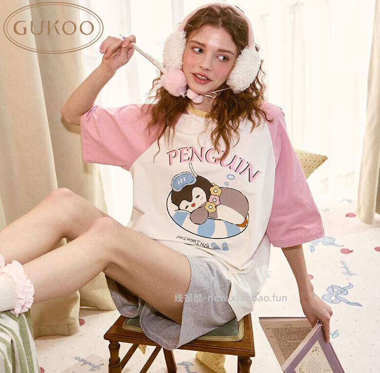 果壳蜜粉轰轰小狗睡裙 54元，果壳新款卡通短袖睡衣 65元，果壳小企鹅情侣睡衣 69元 - 线报酷