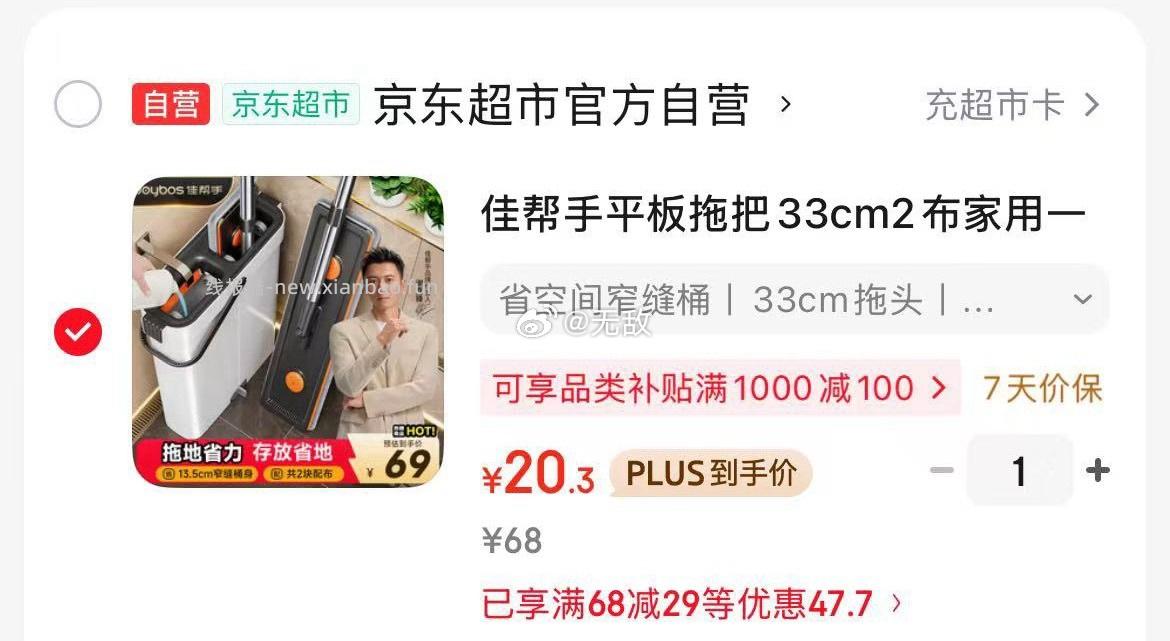 佳帮手平板拖把33cm2布家用一拖净免手洗2026带桶一套 20.3元 - 线报酷