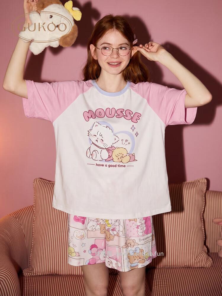 果壳.mikko联名卡通满印甜美插肩袖夏季短袖家居服套装 54.5元 - 线报酷