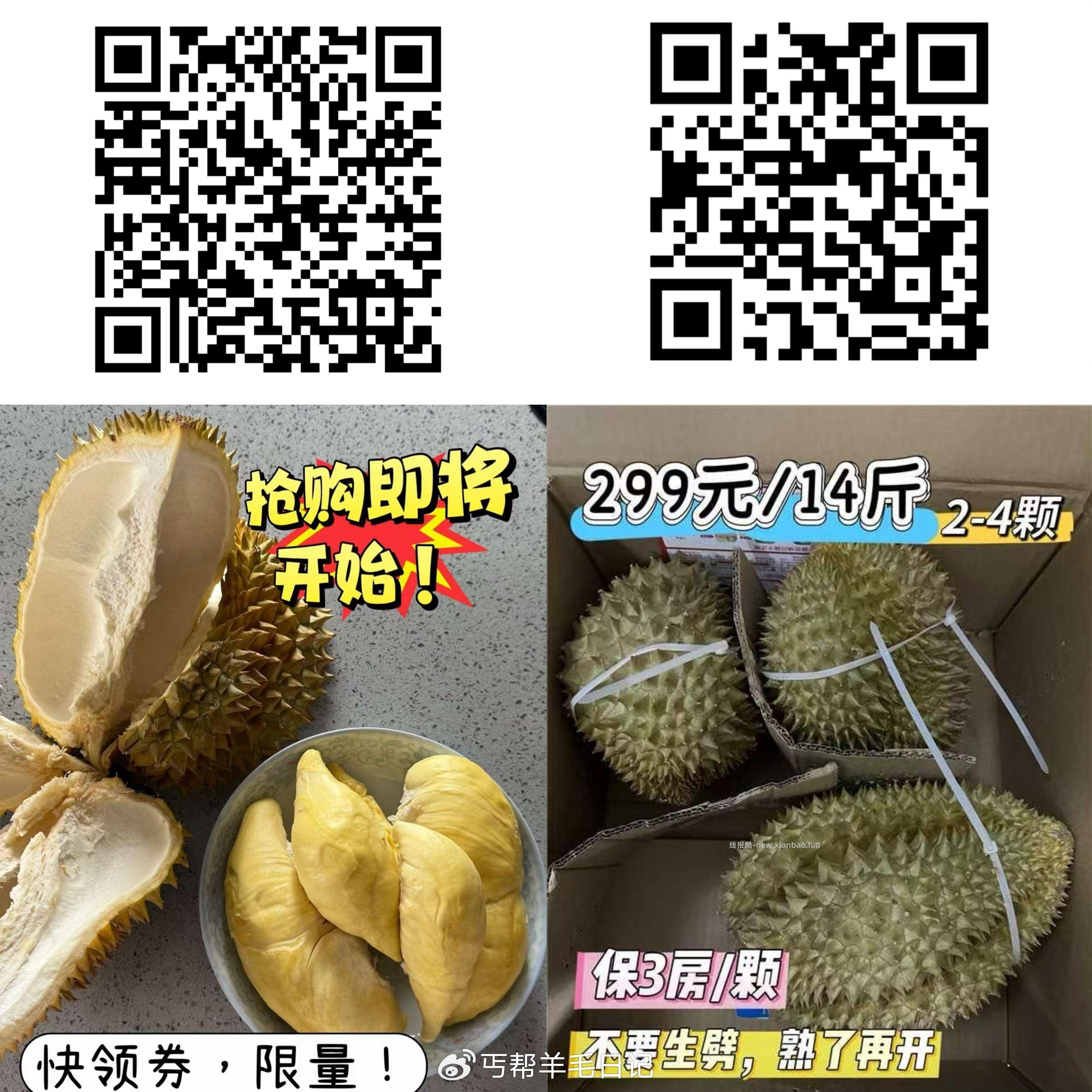 jd自营泰国金枕榴莲14斤仅299元‼ - 线报酷