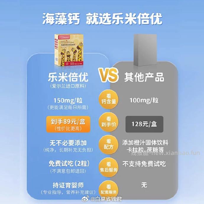 乐米倍优液体海藻钙30粒拍2件 97元 - 线报酷