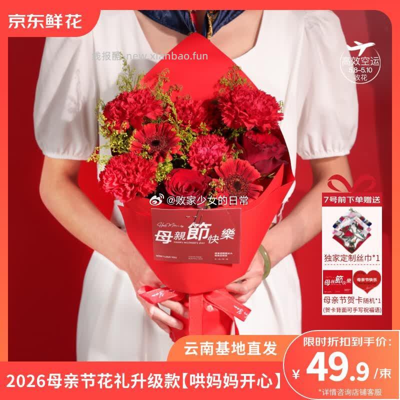 红色款鲜花 49.9元，粉色款鲜花 49.9元，小确幸家庭装饰康乃馨20枝+花瓶+卡片 39.9元 - 线报酷