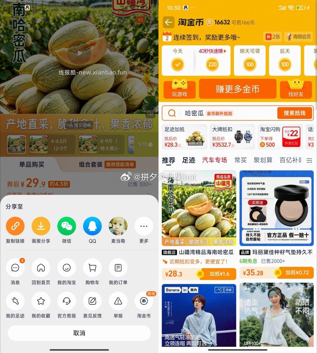 哈密瓜特大果8-9斤净重 29.9元 - 线报酷