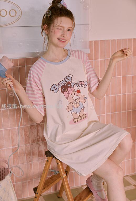 果壳蜜粉轰轰小狗睡裙 54元，果壳新款卡通短袖睡衣 65元，果壳小企鹅情侣睡衣 69元 - 线报酷
