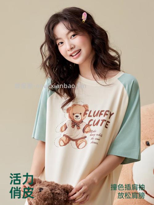 安之伴100%纯棉凉感短袖睡裙 39.9元 - 线报酷