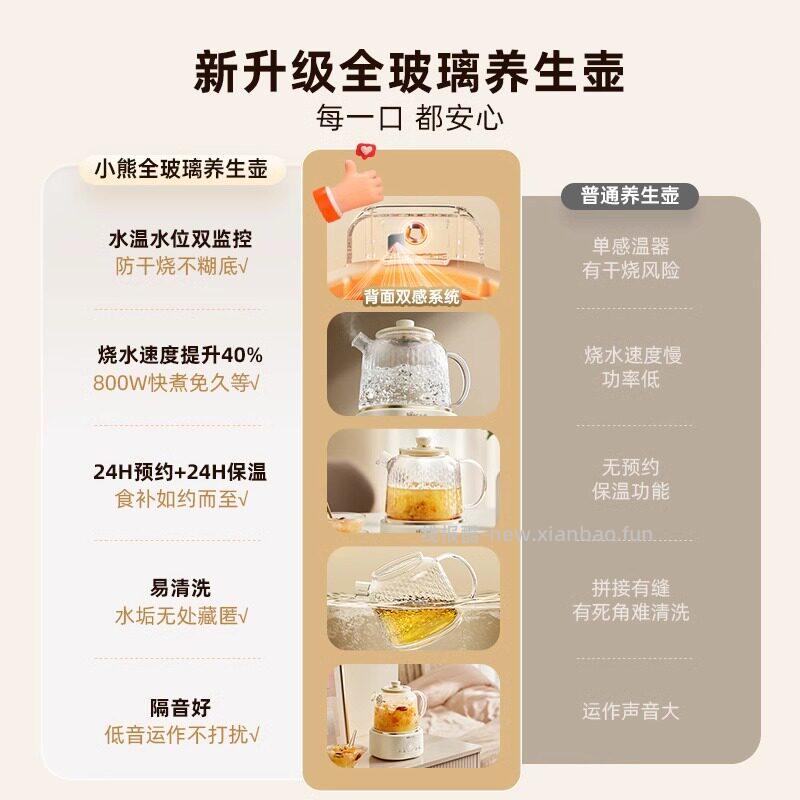 小熊全玻璃养生壶1L 92.4元 - 线报酷