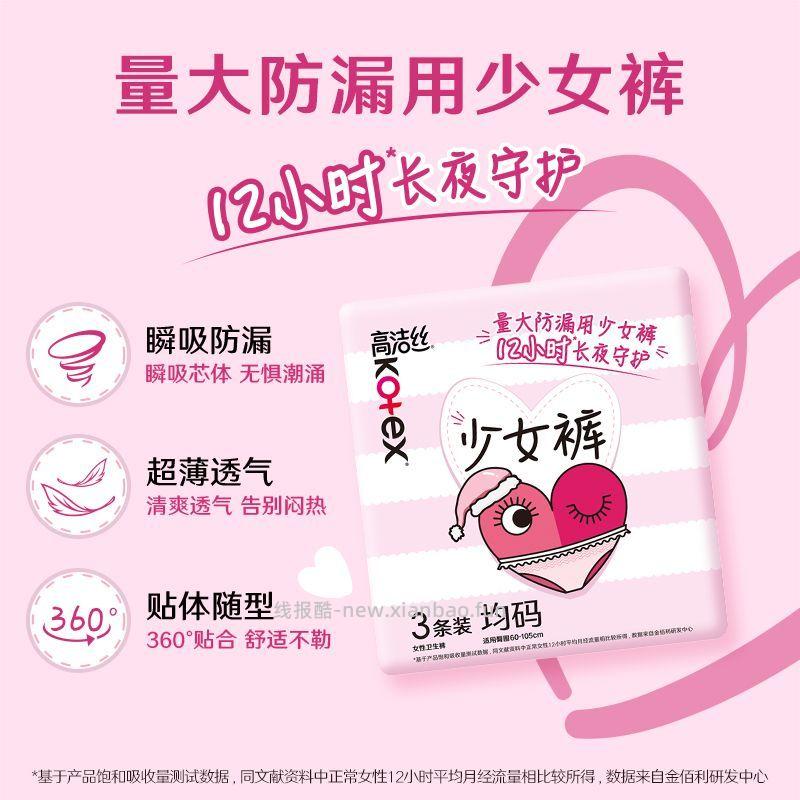 高洁丝少女安睡裤20条+卫生巾4片 23.90元 - 线报酷