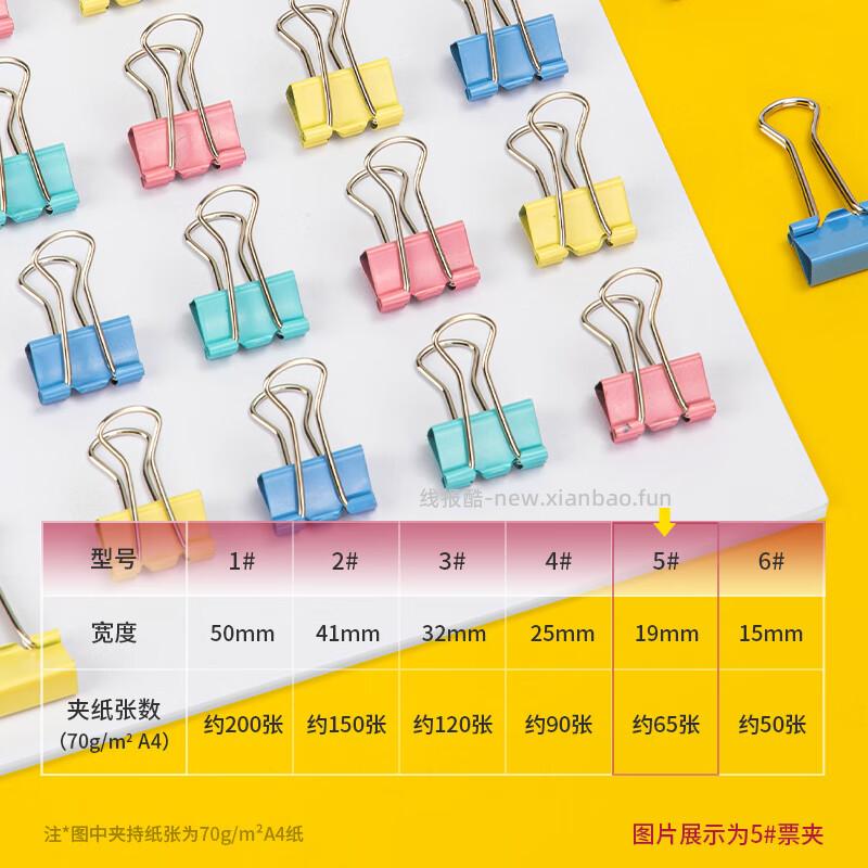1.00 得力.19mm彩色长尾夹40只 需要浏览商品时有掉落4-3券 - 线报酷