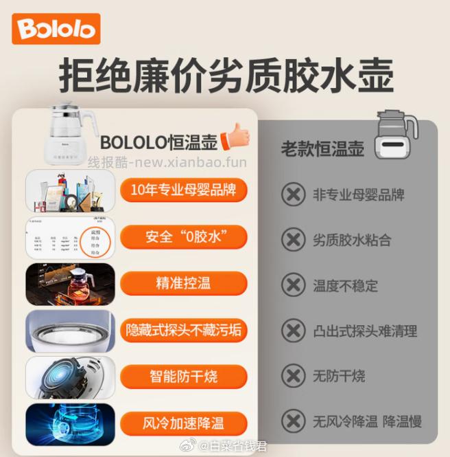 波咯咯多功能恒温水壶1.3L 159元 - 线报酷