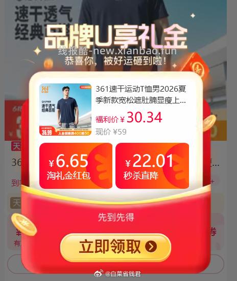 361男士速干运动T恤 6.65元 - 线报酷
