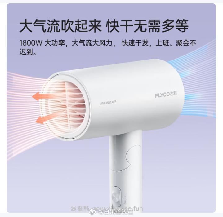 飞科电吹风机1800W大功率三档温控 69.52元 - 线报酷