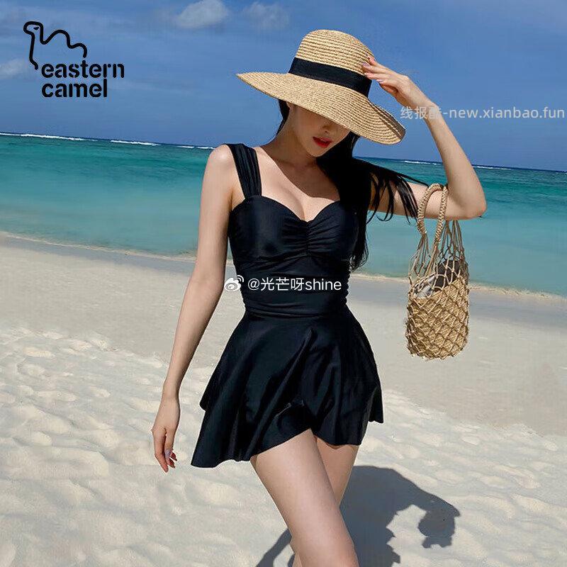 领69-30 东方骆驼 黑色裙式连体保守感显瘦遮肚泳衣 49 东方骆驼 - 线报酷