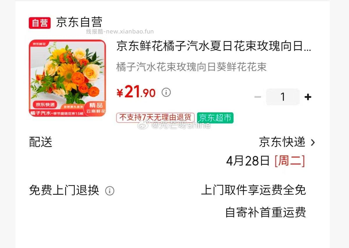 京东鲜花橘子汽水夏日花束玫瑰向日葵鲜花花束 21.9元 - 线报酷