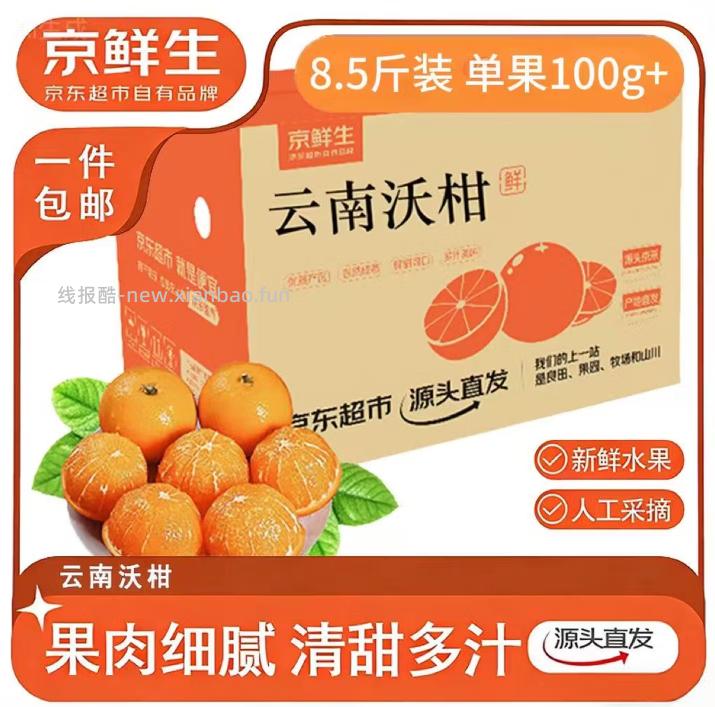 【自营】京鲜生 云南宾川沃柑 净重8.5-9斤装 单果100g+ 16.9元 - 线报酷