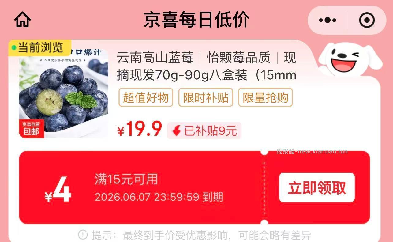 京喜蓝莓70g*8盒 19.9元 - 线报酷