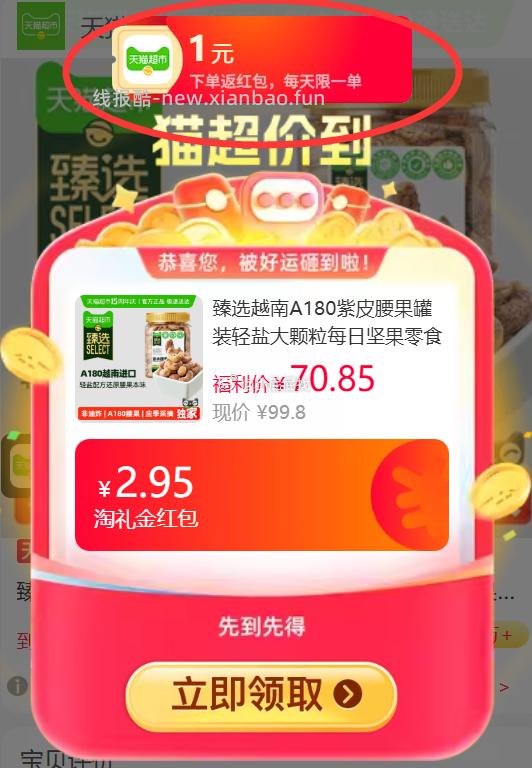 首页搜 零食 臻选美食品类金 部分账号分别有3元品类金 - 线报酷