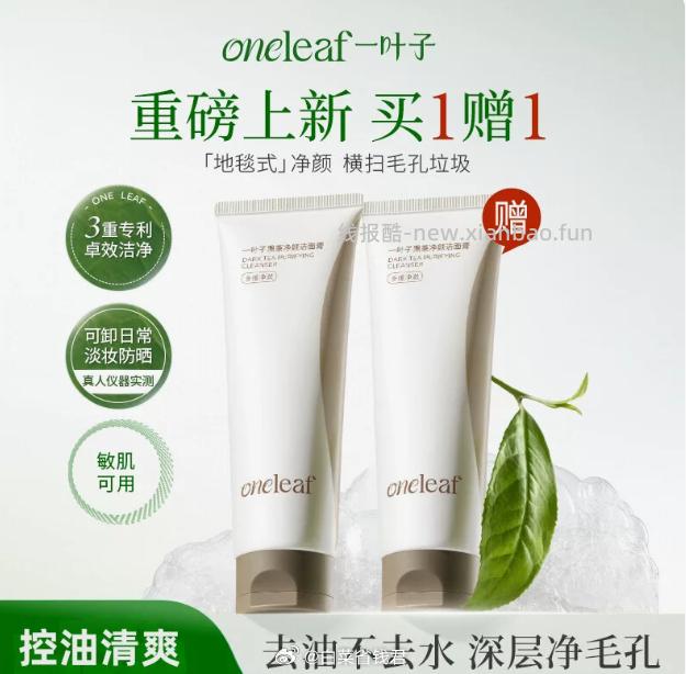 一叶子黑茶控油洁面膏清爽泡沫200g*2支 29.8元 - 线报酷