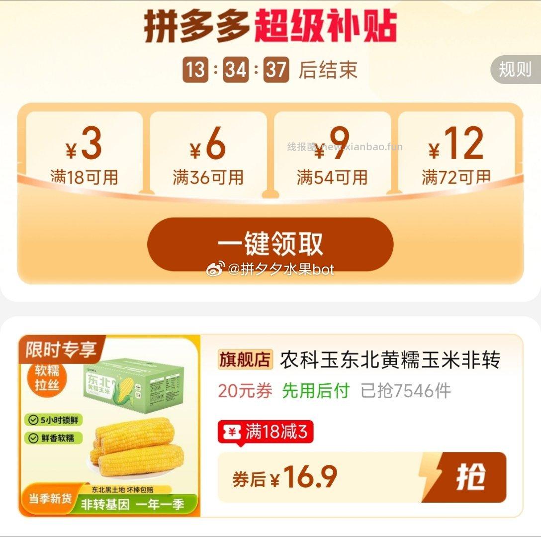 农科玉东北黄糯玉米1840g共8根 16.9元 - 线报酷