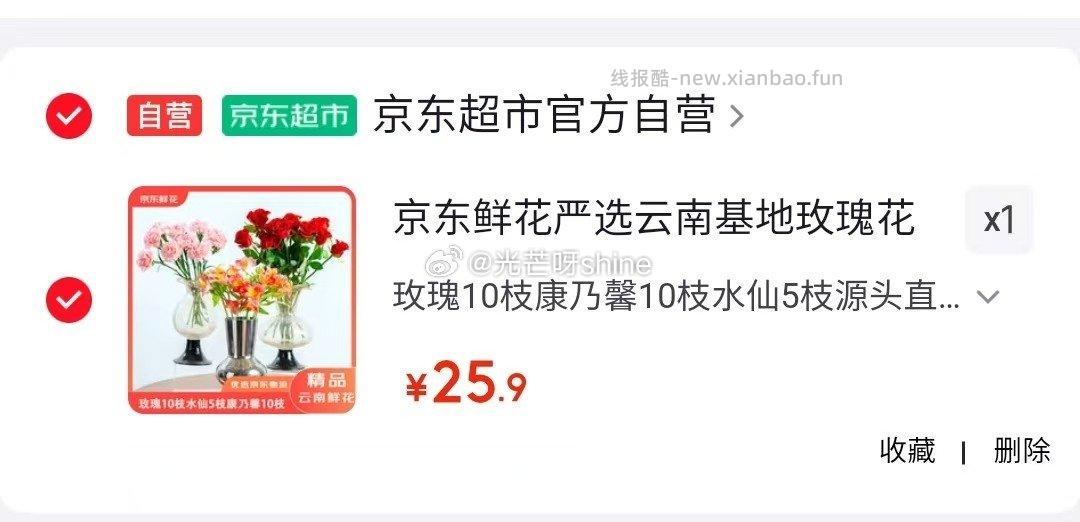 京东鲜花 玫瑰10枝+康乃馨10枝+水仙5枝 25.9元 - 线报酷