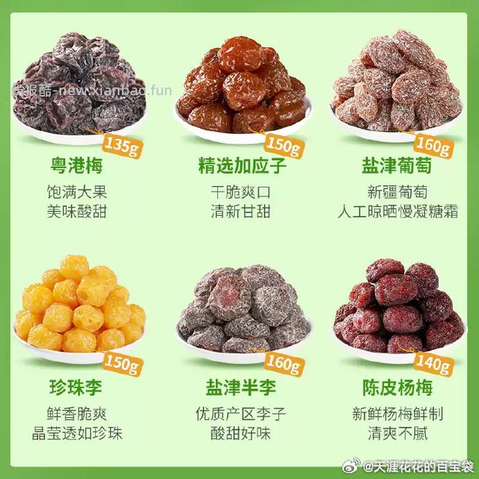 华味亨蜜饯3罐 17.7元，话梅 17.7元，杨梅 17.7元，葡萄 17.7元，半边梅 17.7元 - 线报酷