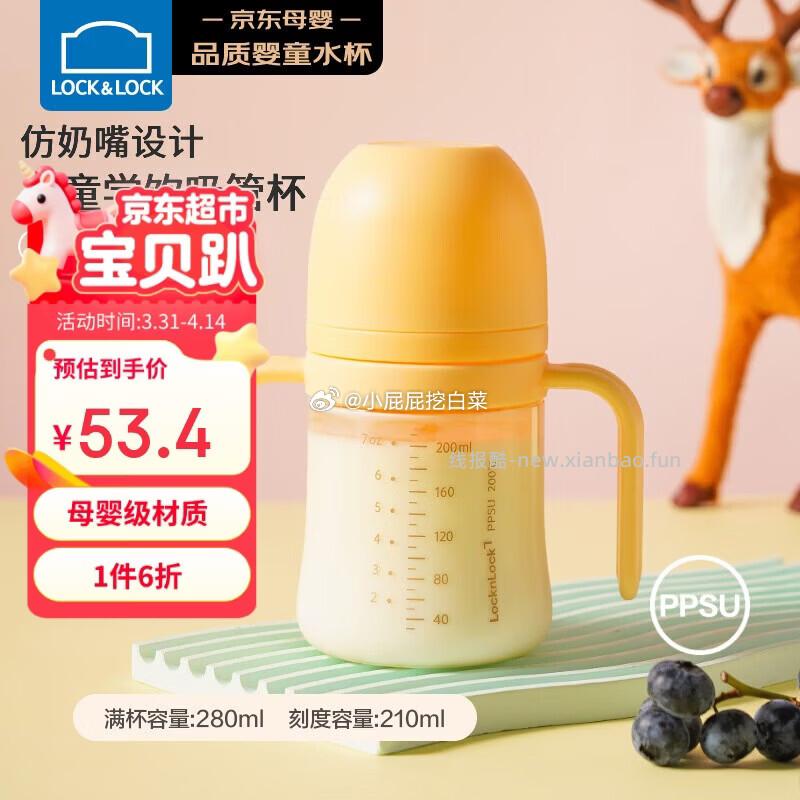 乐扣乐扣儿童吸管杯PPSU水杯宝宝双手柄280ml 买1件 凑单后28.92元 - 线报酷