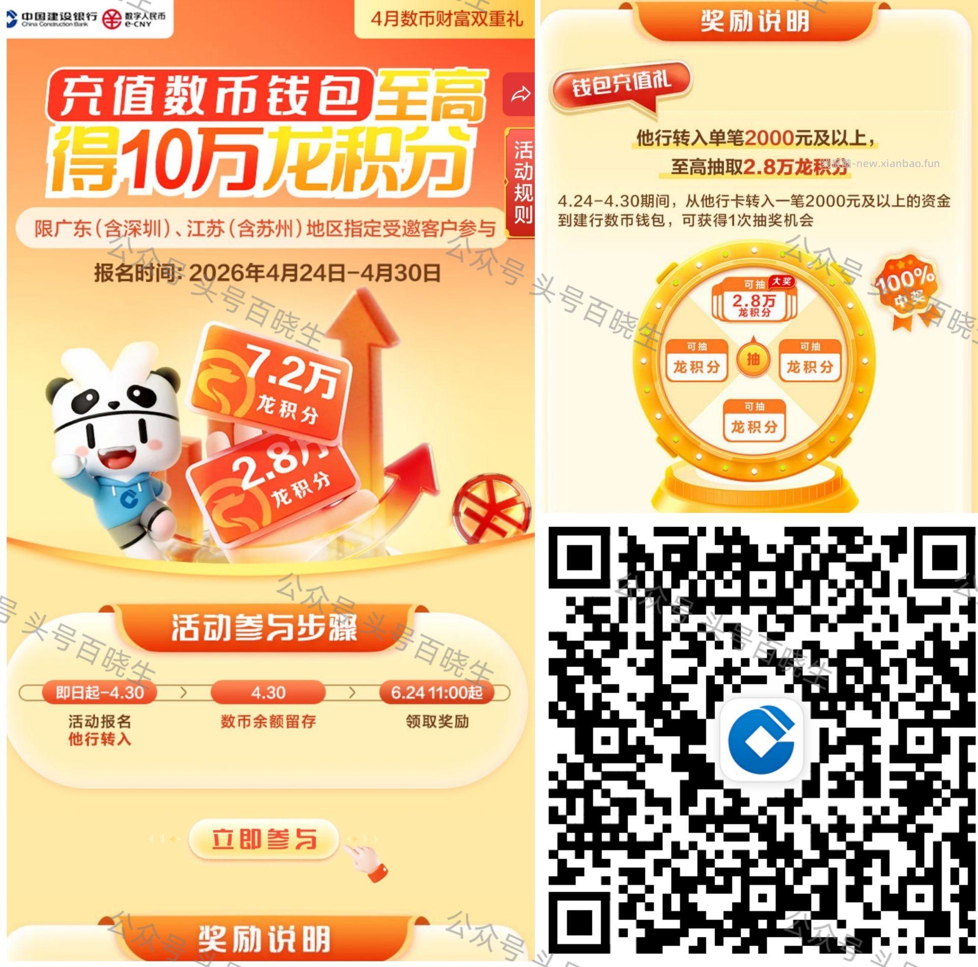 建`行广东和江苏 含苏州 转2k以上 达标可抽龙积芬 4.30之前结束 - 线报酷