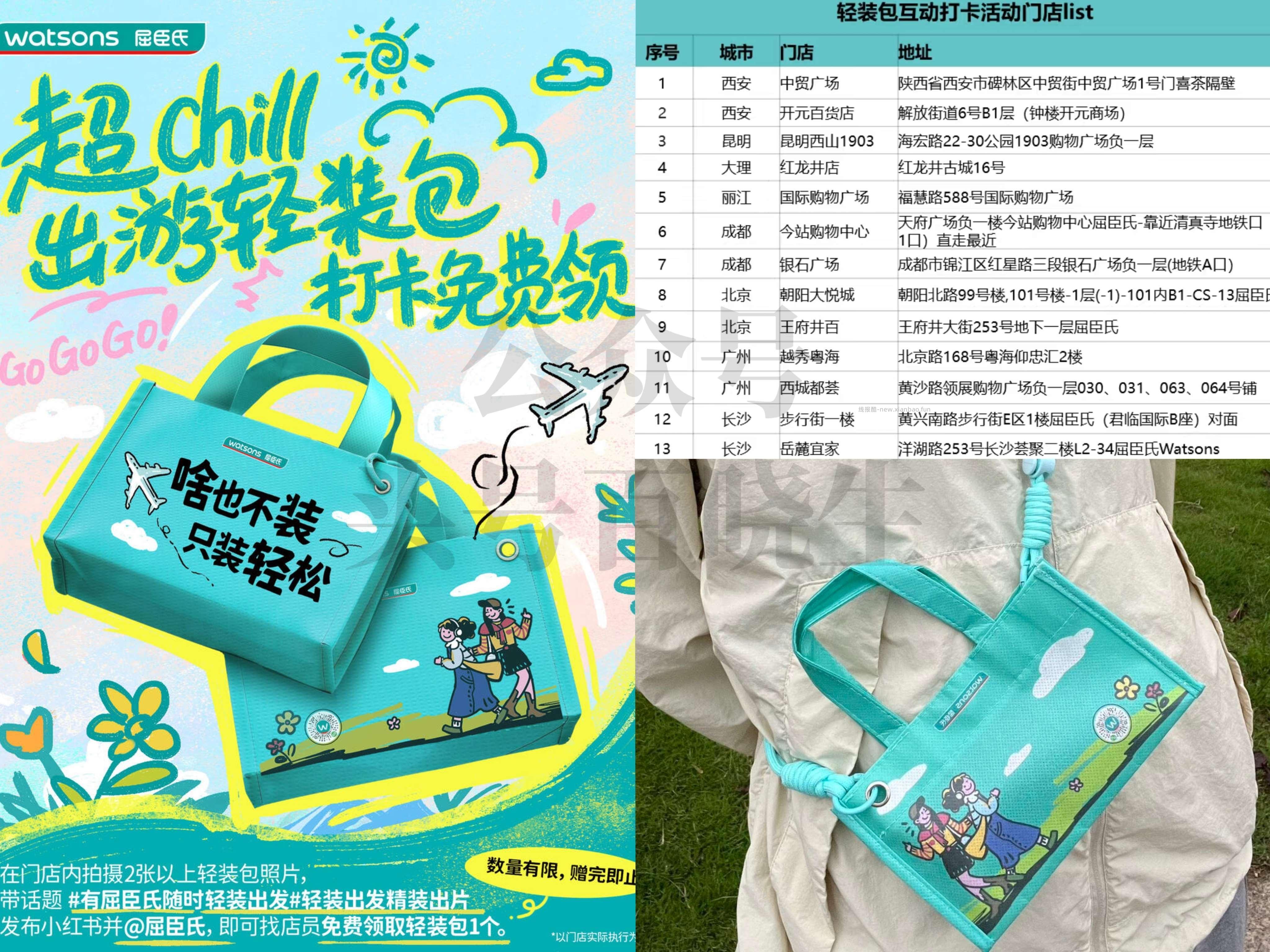 预告 屈臣氏到店领轻装包 ⏰5.1-20日 限图13家屈臣氏门店 - 线报酷