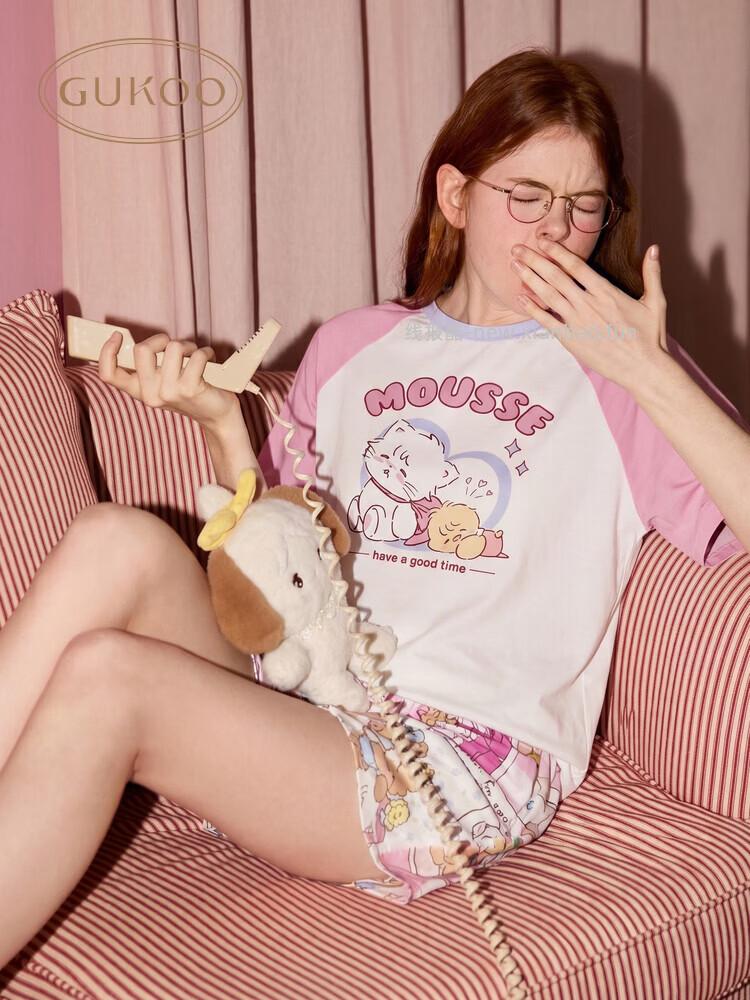 果壳.mikko联名卡通满印甜美插肩袖夏季短袖家居服套装 54.5元 - 线报酷