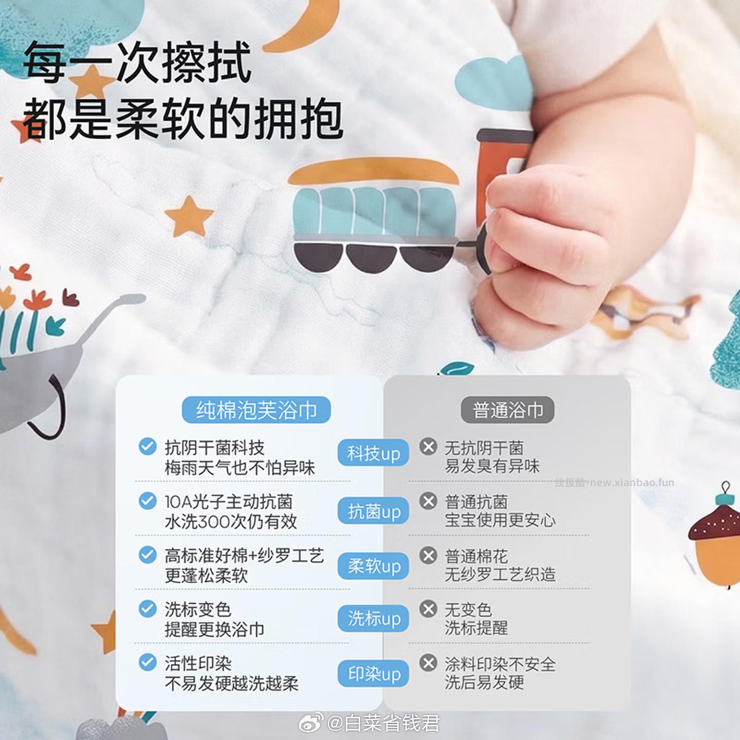 嫚熙婴儿纱布浴巾拍2件 89.8元 - 线报酷