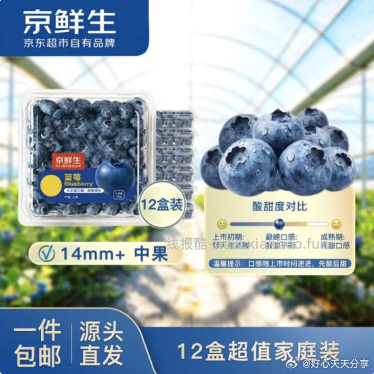 京鲜生云南蓝莓12盒14mm+100g/盒 30.85元 - 线报酷 京鲜生云南蓝莓12盒14mm+100g/盒 30.85元 - 线报酷